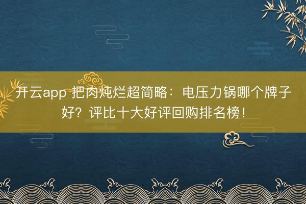 开云app 把肉炖烂超简略:电压力锅哪个牌子好?评比十大好评回购排名榜!