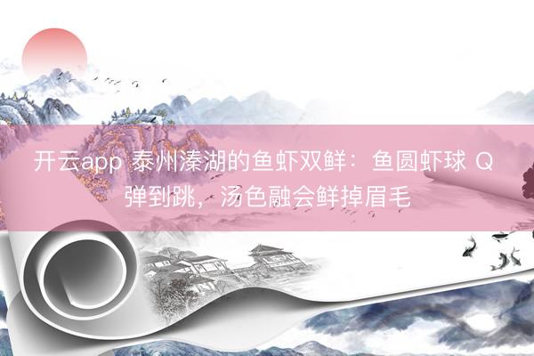 开云app 泰州溱湖的鱼虾双鲜：鱼圆虾球 Q 弹到跳，汤色融会鲜掉眉毛