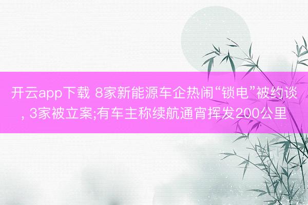 开云app下载 8家新能源车企热闹“锁电”被约谈, 3家被立案;有车主称续航通宵挥发200公里
