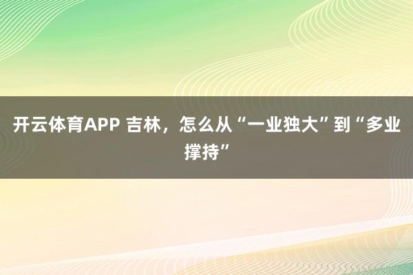 开云体育APP 吉林，怎么从“一业独大”到“多业撑持”