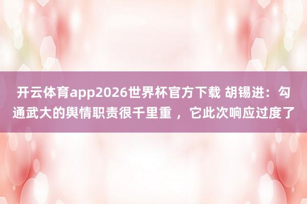 开云体育app2026世界杯官方下载 胡锡进：勾通武大的舆情职责很千里重 ，它此次响应过度了